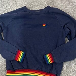 Aviator Nation Navy sweatshirt with Rainbow Stripes
